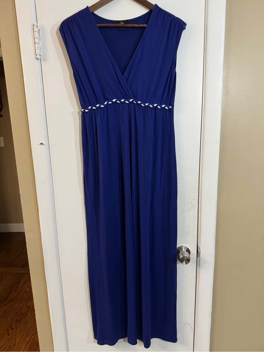 Aqua Deep Blue Maxi Dress with Braided Waist